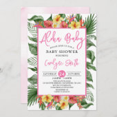 アロハハワイアントロピカルピンクガールベビーシャワー 招待状 (正面/裏面)