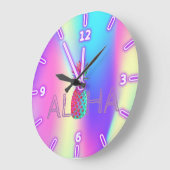 アロハハワイアンパイナップルホログラフィック ラージ壁時計 (傾斜)