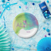 アロハハワイアンパイナップル、水彩スプラッシュ ペーパープレート (パーティー)