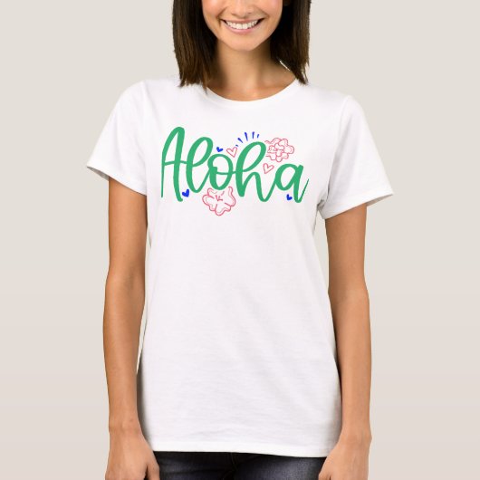 アロハハワイアンビーチの夏のレディースTシャツ Tシャツ (正面)
