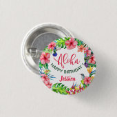 アロハハワイアンピンクハイビスカスバースデーパーティー 缶バッジ (正面&裏面)