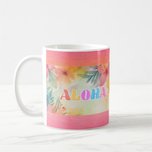 アロハハワイアンフローラ水彩 コーヒーマグカップ (左)