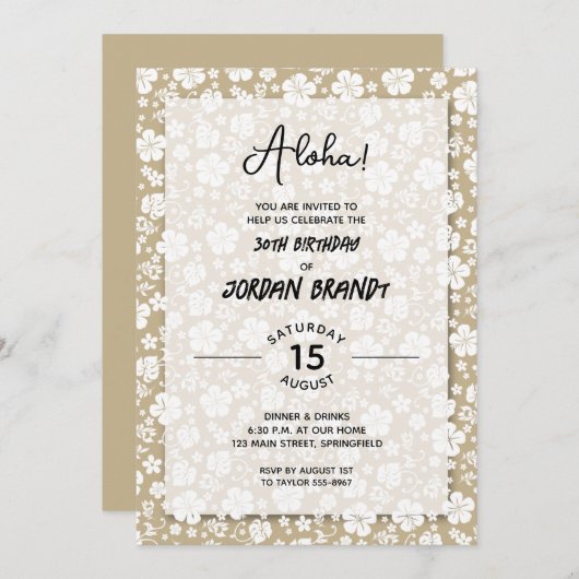アロハハワイアンフローラ金ゴールド誕生日パーティー 招待状 (正面/裏面)
