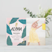 アロハハワイアンルアウ(ハワイ式宴会)パイナップルフォトピンク誕生日 招待状 (スタンド正面)