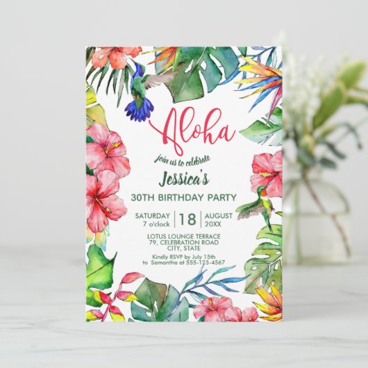 アロハハワイアン熱帯花誕生日 招待状 (スタンド正面)