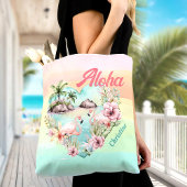 アロハハワイサマーフラミンゴネームビーチトロピカル トートバッグ