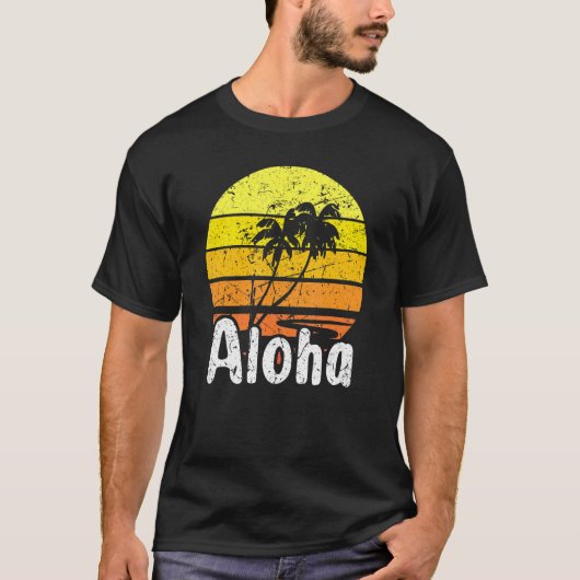 アロハハワイサーフィンレトロサンセット2 Tシャツ (正面)
