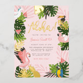 アロハハワイトロピカルサマー金ゴールド誕生日パーティー 箔招待状ポストカード (正面)
