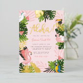 アロハハワイトロピカルサマー金ゴールド誕生日パーティー 箔招待状 (立ち正面)