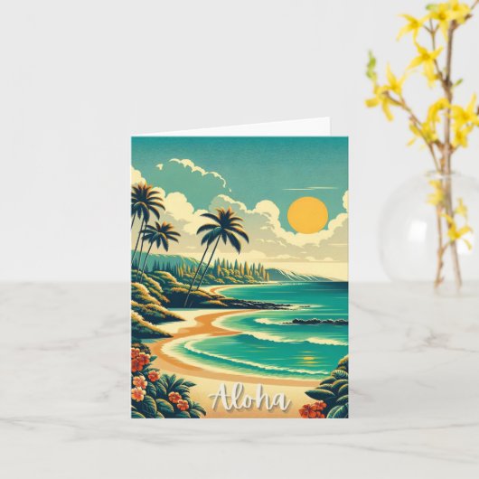 アロハハワイビーチオーシャンフロント折り畳みグリーティングカード カード (黄色い花)