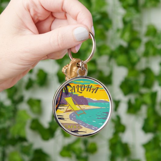 アロハハワイビーチヴィンテージ絵画サンセットビッグ キーホルダー (手)