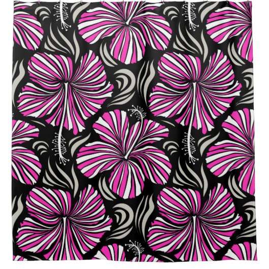 アロハハワイルアウ（ハワイ式宴会）パーティの招待状オンブラックバック シャワーカーテン (正面)