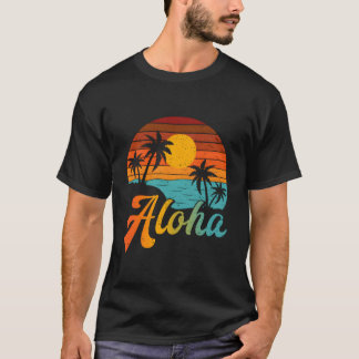 アロハハワイ家族旅行 ビーチ ヤシの木 Tシャツ