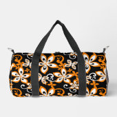 アロハハワイ模様（ブラック/オレンジ） ダッフルバッグ (正面)