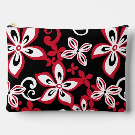 アロハハワイ模様（黒/赤） アクセサリーポーチ (正面)