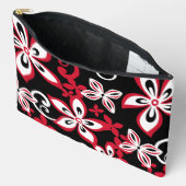 アロハハワイ模様（黒/赤） アクセサリーポーチ (見開き)