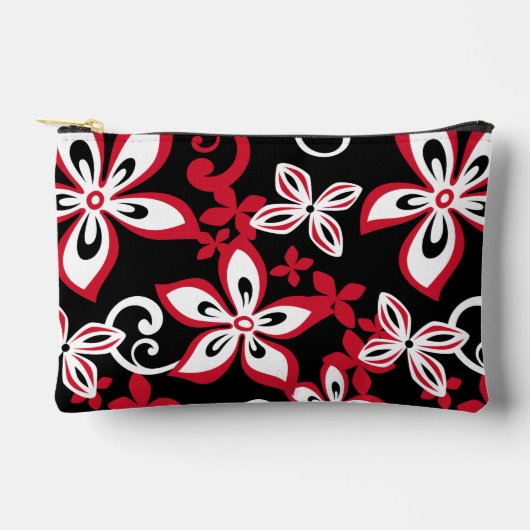 アロハハワイ模様（黒/赤） アクセサリーポーチ (正面)