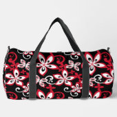アロハハワイ模様（黒/赤） ダッフルバッグ (正面)