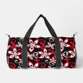 アロハハワイ模様（黒/赤） ダッフルバッグ (正面)
