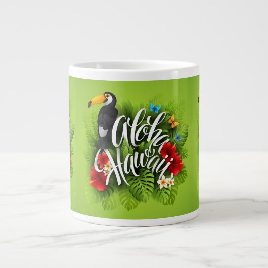 アロハハワイ花茎葉蝶イエロー ジャンボコーヒーマグカップ (正面)