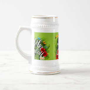 アロハハワイ花茎葉蝶イエロー ビールジョッキ