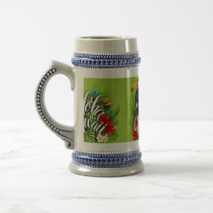 アロハハワイ花茎葉蝶イエロー ビールジョッキ