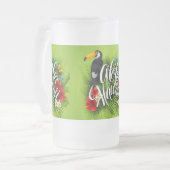 アロハハワイ花茎葉蝶イエロー フロストグラスビールジョッキ (正面左)