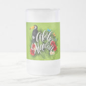 アロハハワイ花茎葉蝶イエロー フロストグラスビールジョッキ (中央)