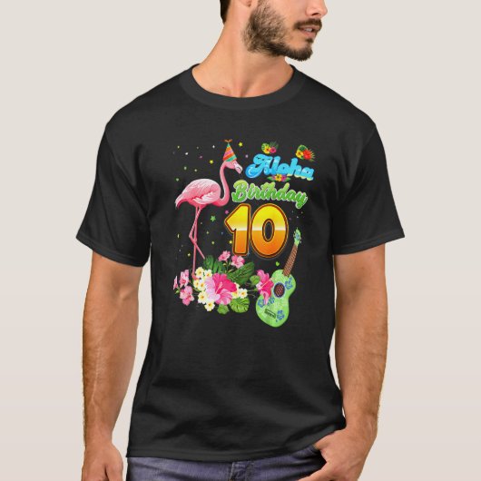アロハハワイ10誕生日10歳フラミンゴH Tシャツ (正面)