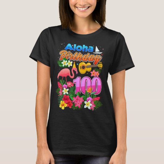 アロハハワイ100歳誕生日100th Day Flam Tシャツ (正面)