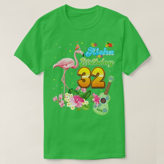 アロハハワイ32誕生日32歳フラミンゴH Tシャツ (デザイン正面)