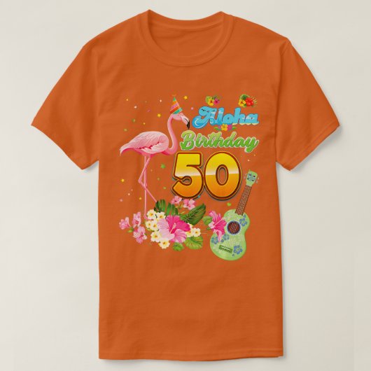 アロハハワイ50誕生日50歳フラミンゴH Tシャツ (デザイン正面)