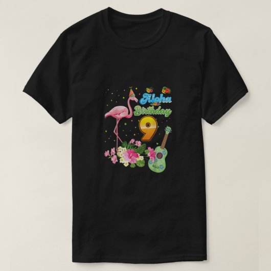 アロハハワイ9誕生日9歳フラミンゴハウ Tシャツ (デザイン正面)
