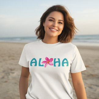 アロハハワイ プルメリア フローラル ピンクターコイズ Tシャツ