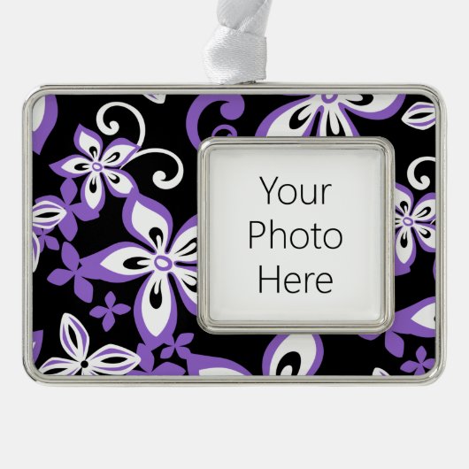 アロハハワイ（黒/紫） シルバープレートフレームオーナメント (正面)