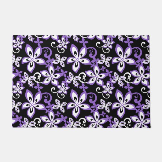 アロハハワイ（黒/紫） ドアマット (正面)