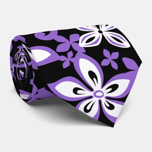 アロハハワイ（黒/紫） ネクタイ (ロール)
