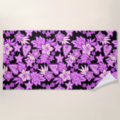 アロハハートハワイアンハイビスカストロピカルバイオレット ビーチタオル (正面)