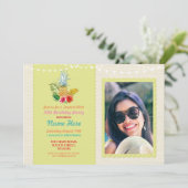 アロハバースデーパーティールアウ（ハワイ式宴会）トロピカルパイナップルフォト 招待状 (スタンド正面)