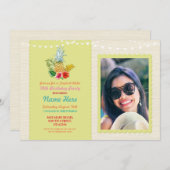 アロハバースデーパーティールアウ（ハワイ式宴会）トロピカルパイナップルフォト 招待状 (正面/裏面)