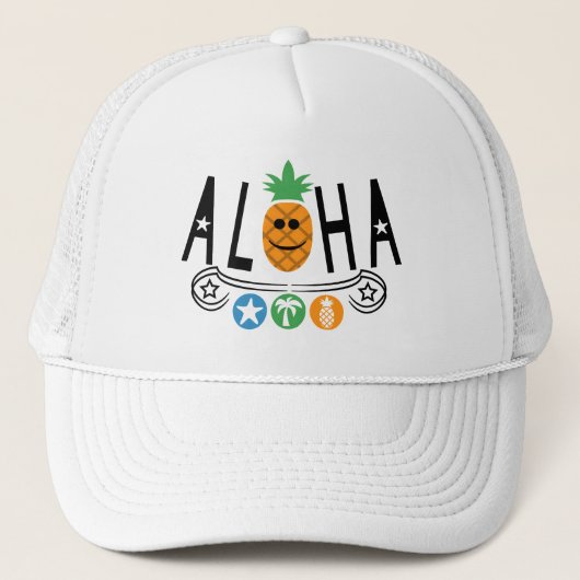 アロハパイナップルデザイン- Trucker Hat キャップ (正面)