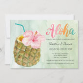 アロハパイナップルハイビスカストロピカルカクテルシャワー 招待状 (正面)