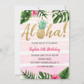 アロハパイナップルピンク誕生日招待状 招待状 (正面)