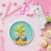 アロハパイナップル誕生日の紙皿の熱帯ルアウ(ハワイ式宴会) ペーパープレート (パーティー)