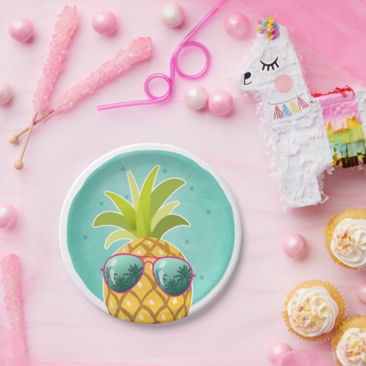 アロハパイナップル誕生日の紙皿の熱帯ルアウ（ハワイ式宴会） ペーパープレート (パーティー)