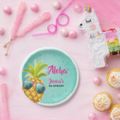 アロハパイナップル誕生日の紙皿の熱帯ルアウ（ハワイ式宴会） ペーパープレート (パーティー)