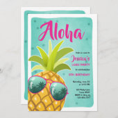 アロハパイナップル誕生日トロピカルルアウ（ハワイ式宴会）ハワイ 招待状 (正面/裏面)
