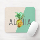 アロハパイナップル、リネンテクスチャベージュ&グリーン マウスパッド (マウス)