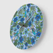 アロハパッチワークハワイアントロピカルプリント-ティール（緑がかった色） ラージ壁時計 (傾斜)