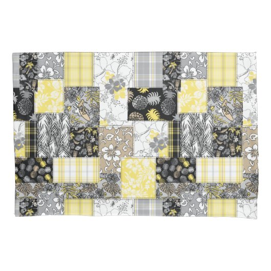 アロハパッチワークハワイアントロピカルプリント – ニュートラル 枕カバー (正面)